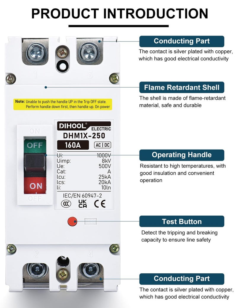 DIHOOL قاطع دائرة DC 160 أمبير، مفتاح فصل بطارية 500 فولت، مفتاح رئيسي لمحرك القارب التجديف، البحرية ATV مقطورة - Image 4